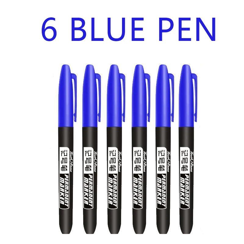 6 Pcs/Set Permanent Art Marker Pen Fine Point Waterproof Ink Thin Nib Crude Nib Black Blue Red Ink 1.5mm Fine Color Marker Pens