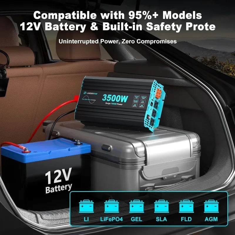 Pure Sine Wave 3500W Power Inverter 12V DC To 120V AC For RV, Truck, Home, Off-Grid, Solar, Inverter With 3 AC Outlet, 30W USB-C
