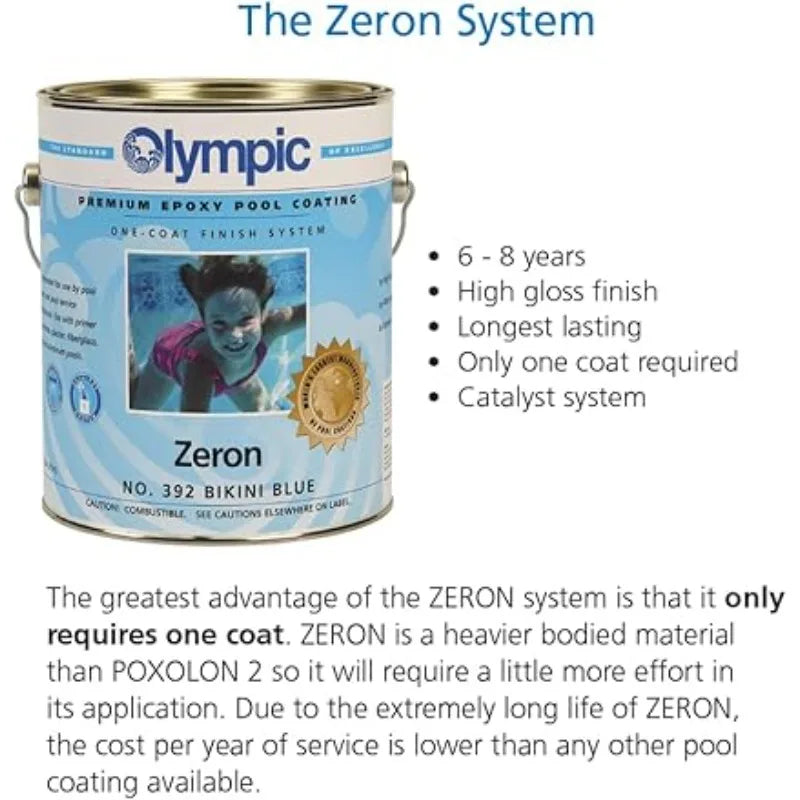 Pool Paint Zeron Bikini Blue 1 Gallon Two-part Epoxy Swimming Pool Paint  One coat For Plaster, Fiberglass