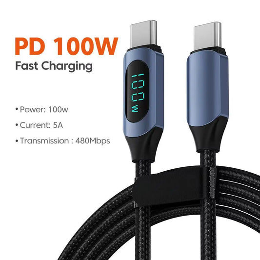 100W 1m/2m Type C to Type C PD Fast Charging Quick Charger USB C to USB C Display Cable For Xiaomi POCO Huawei Data Cord Wire
