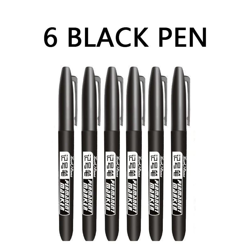 6 Pcs/Set Permanent Art Marker Pen Fine Point Waterproof Ink Thin Nib Crude Nib Black Blue Red Ink 1.5mm Fine Color Marker Pens