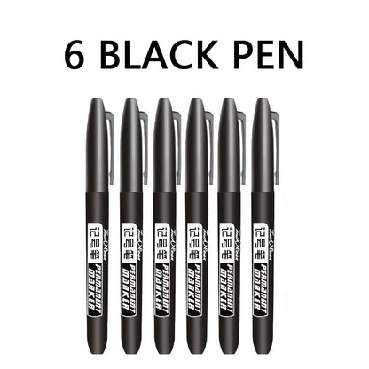 6 Pcs/Set Permanent Art Marker Pen Fine Point Waterproof Ink Thin Nib Crude Nib Black Blue Red Ink 1.5mm Fine Color Marker Pens