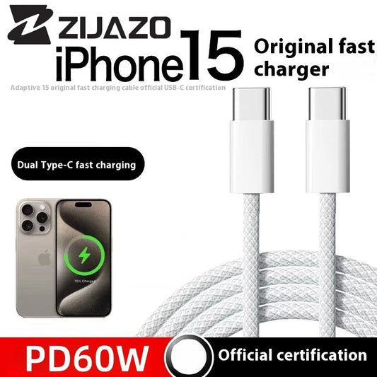 PD 60W Type C to Type C Color Cable For  iphone 15 15pro  Fast Charging For Xiaomi Samsung Huawei Type C Weaving Cable  1M 2M 3M