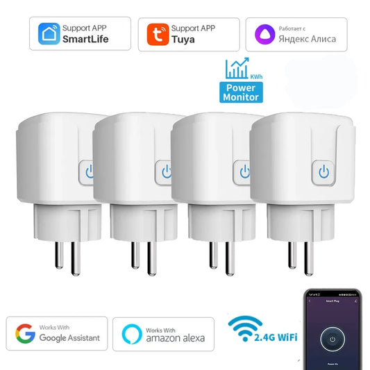 Tuya 16A 20A EU Smart Socket WiFi Smart Plug With Power Monitoring Timing Function Voice Control Alexa Google Assitant