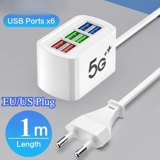 USB Phone Charger Power Strip Multi 6 Ports Universal Adapter Fast Quick Charging Head Socket Wall Charger Socket HUB Splitter