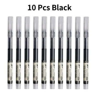10Pcs High Quality Needle Type Gel Pen Straight Liquid Ballpoint Pens Perfect Kawaii Stationery for School/Office Writing Supply
