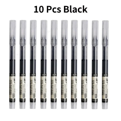 10Pcs High Quality Needle Type Gel Pen Straight Liquid Ballpoint Pens Perfect Kawaii Stationery for School/Office Writing Supply